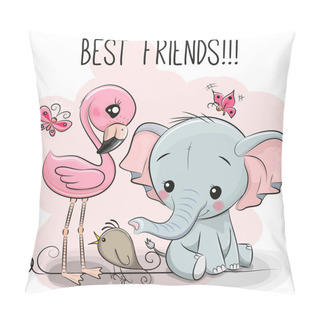 Personality  Cute Cartoon Elephant And Flamingo On A Pink Background Pillow Covers