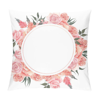 Personality  Watercolor Frame With Elegant Flowers, Isolated On White Background Pillow Covers