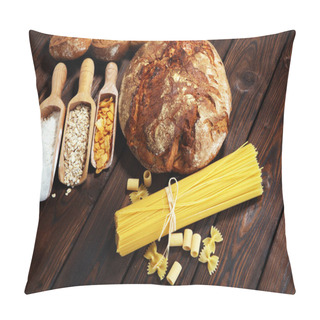 Personality  Whole Grain Products With Complex Carbohydrates On Rustic Background Pillow Covers