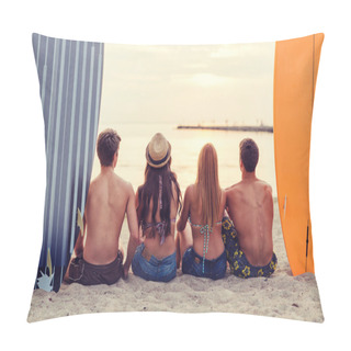 Personality  Group Of Friends In Sunglasses With Surfs On Beach Pillow Covers