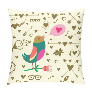 Personality  Card Bird And Hearts Seamless Pillow Covers