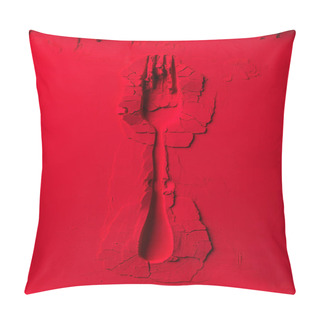 Personality  Top View Of Shape Of Fork On Red Powder Pillow Covers