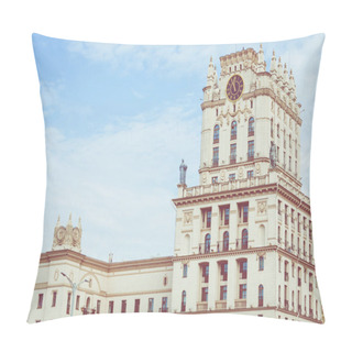 Personality  Detailed View Of The Gates Of Minsk. Soviet Heritage. Famous Landmark. Station Square. Minsk. Belarus. Pillow Covers
