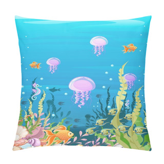 Personality  Undersea With Fish. Marine Life Landscape - The Ocean And The Underwater World With Different Inhabitants. For Design Websites And Mobile Phones, Printing Pillow Covers