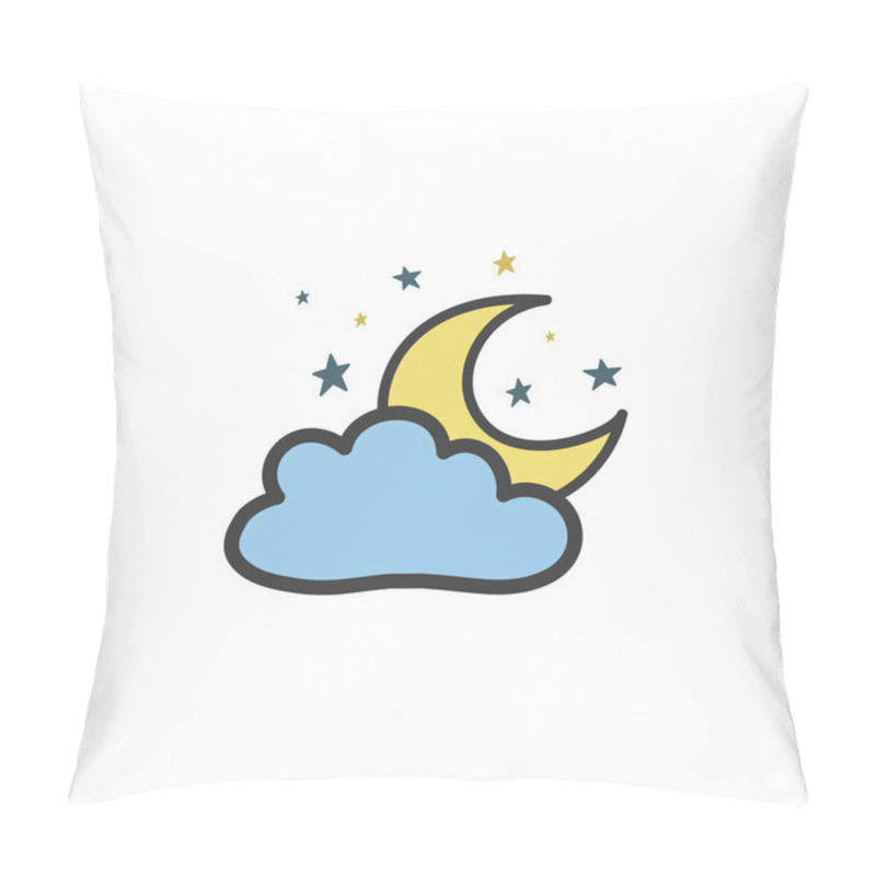 Personality  Drawing of a yellow moon with cloud and stars. vector illustration in doodle-style. Hand-drawn illustration pillow covers