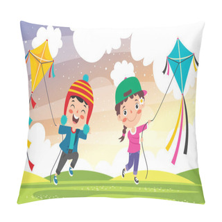 Personality  Kid Playing With A Colorful Kite Pillow Covers