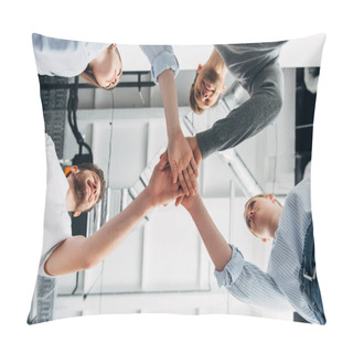 Personality  Bottom View Of Smiling Coworkers Looking At Each Other While Holding Hands In Office  Pillow Covers