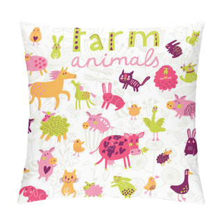 Personality  Funny Farm Animals In Vector Set. Pillow Covers