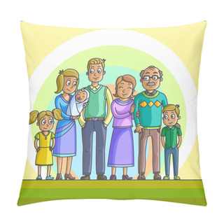 Personality  Big Happy Cartoon Family. Pillow Covers