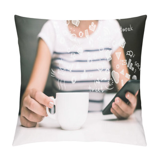 Personality  Woman Using Social Media  Pillow Covers