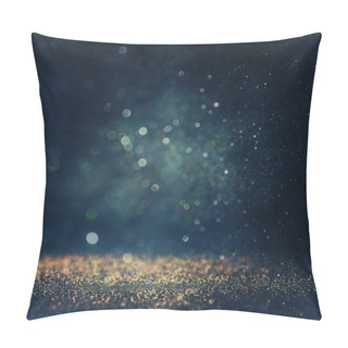 Personality  Glitter Vintage Lights Background. Gold, Silver, Blue And Black. De-focused. Pillow Covers