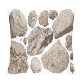 Personality  Stones Of Different Shapes And Sizes Isolated On A White Background. Pillow Covers