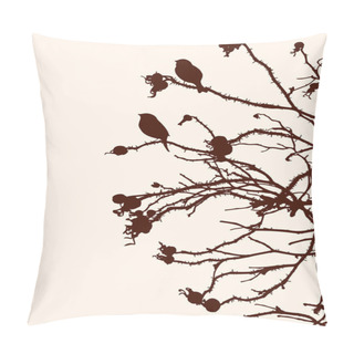 Personality  Vector Image Of Silhouettes Birds Sitting On Twigs Of Wild Rose In Autumn Pillow Covers
