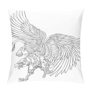 Personality  Flying Griffin, Griffon, Or Gryphon. A Mythical Beast Having The Body Of A Lion And The Wings And Head Of An Eagle. Black And White Outline Vector Illustration Pillow Covers