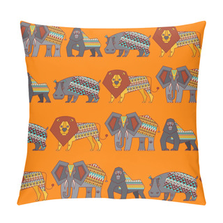 Personality  Set Of African Animals. Hippo, Lion, Elephant, Gorilla. Geometric Style.  Pillow Covers