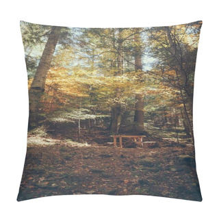 Personality  Table In Scenic Mountain Forest In Carpathians, Ukraine Pillow Covers