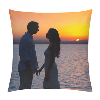 Personality  Couple In Love Back Light Silhouette At Lake Sunset Pillow Covers