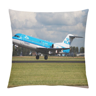Personality  KLM Fokker 70 PH-KZS Passenger Plane Departure At Amsterdam Schipol Airport Pillow Covers