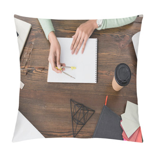Personality  Partial View Of African American Architect Holding Divider Near Sketchbook On Desk At Home Pillow Covers