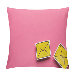 Personality  Top View Of Two Yellow Message Icons On Pink Background Pillow Covers