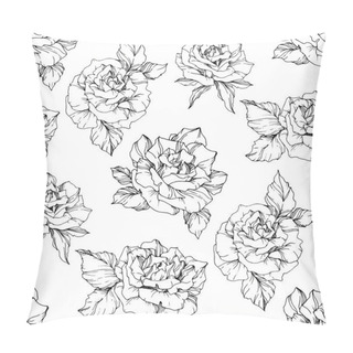 Personality  Vector Roses. Black And White Engraved Ink Art. Seamless Background Pattern. Fabric Wallpaper Print Texture On White Background. Pillow Covers