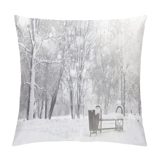 Personality  Snow-covered Winter Park And Benches. Park And Pier For Feeding  Pillow Covers