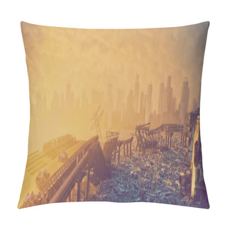 Personality  Ruins Of The City. Apocalyptic Landscape.3d Illustration Concept Pillow Covers