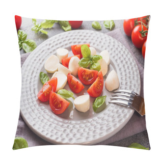 Personality  Caprese Salad Of Tomatoes, Mozzarella Cheese And Basil On A Dark Background. Italian Cuisine. Pillow Covers