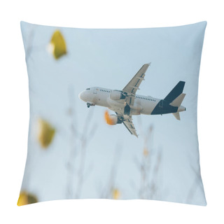Personality  Selective Focus Of Airplane In Blue Sky Above Field View Flowers Pillow Covers