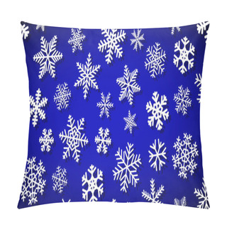 Personality  Christmas Background Of Snowflakes Of Different Shapes And Sizes With Shadows. White On Blue. Pillow Covers