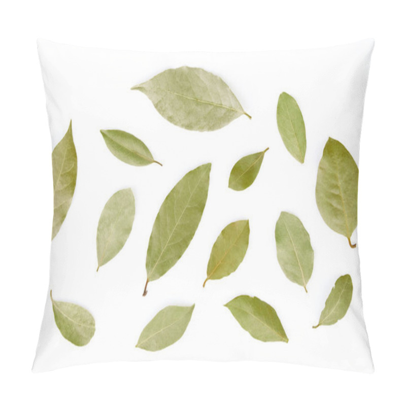 Personality  A selection of bay laurel leaves close up macro isolated on white background pillow covers