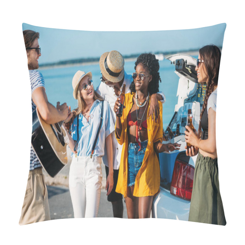 Personality  Multiethnic Friends Drinking Beer Together Pillow Covers