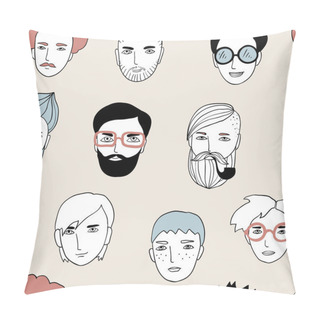 Personality  Seamless Pattern With Cute Faces Of People Pillow Covers
