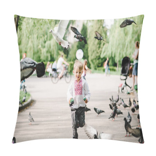 Personality  Happy Little Boy In Embroidered Shirt Having Fun In Summer Park Pillow Covers