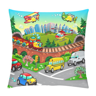 Personality  Funny Vehicles In The City. Pillow Covers