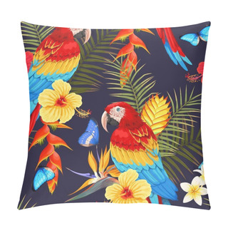 Personality  Seamless Macaw And Flowers Pillow Covers
