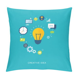 Personality  Creative Idea Flat Illustration With Bulb And Icons Pillow Covers