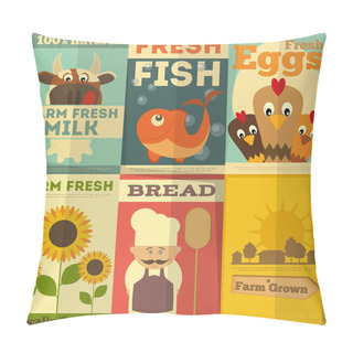 Personality  Set Of Posters For Organic Farm Food Pillow Covers