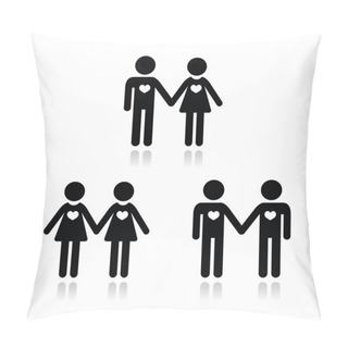 Personality  Hetero, Gay, And Lesbian Love Couples Icons Set Pillow Covers