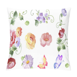 Personality  Set  Watercolor Floral Elements - Leaves And Flowers, Butterflies  In Vector. Isolated On The White Background, Easy Editable And Great For Floral Compositions.Design For Invitation, Wedding Or Greeting Cards. Pillow Covers