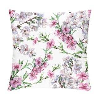 Personality  Watercolor Branch Peach And Cherry. Flowers On A White Background. Seamless Pattern. Pillow Covers