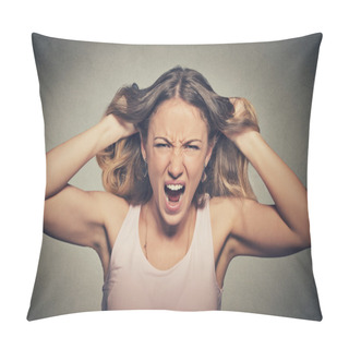 Personality  Frustrated Angry Woman Pulling Hair Out Yelling Screaming Pillow Covers
