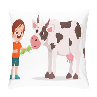 Personality  Happy Cute Kid Boy Feeding Cute Cow Pillow Covers