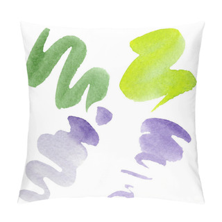 Personality  Green, Lime And Purple Abstract Watercolor Paper Splashes Isolated On White. Abstract Aquarelle For Background, Texture, Wrapper Pattern. Pillow Covers