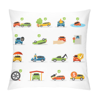 Personality  Car Insurance Icons Set Pillow Covers