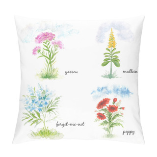 Personality  Four Blooming Flowers Field. Pillow Covers