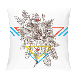 Personality  Sketch Of Cat Pillow Covers