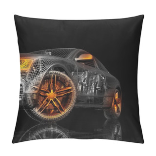 Personality  Car With Flag. 3d Car Model On A Black Background. Pillow Covers