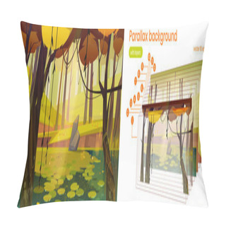 Personality  Parallax Background With Autumn Forest And Lake Pillow Covers