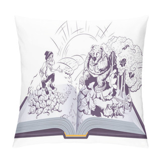Personality  Man And Bear Russian Folk Tale Open Book Illustration Pillow Covers